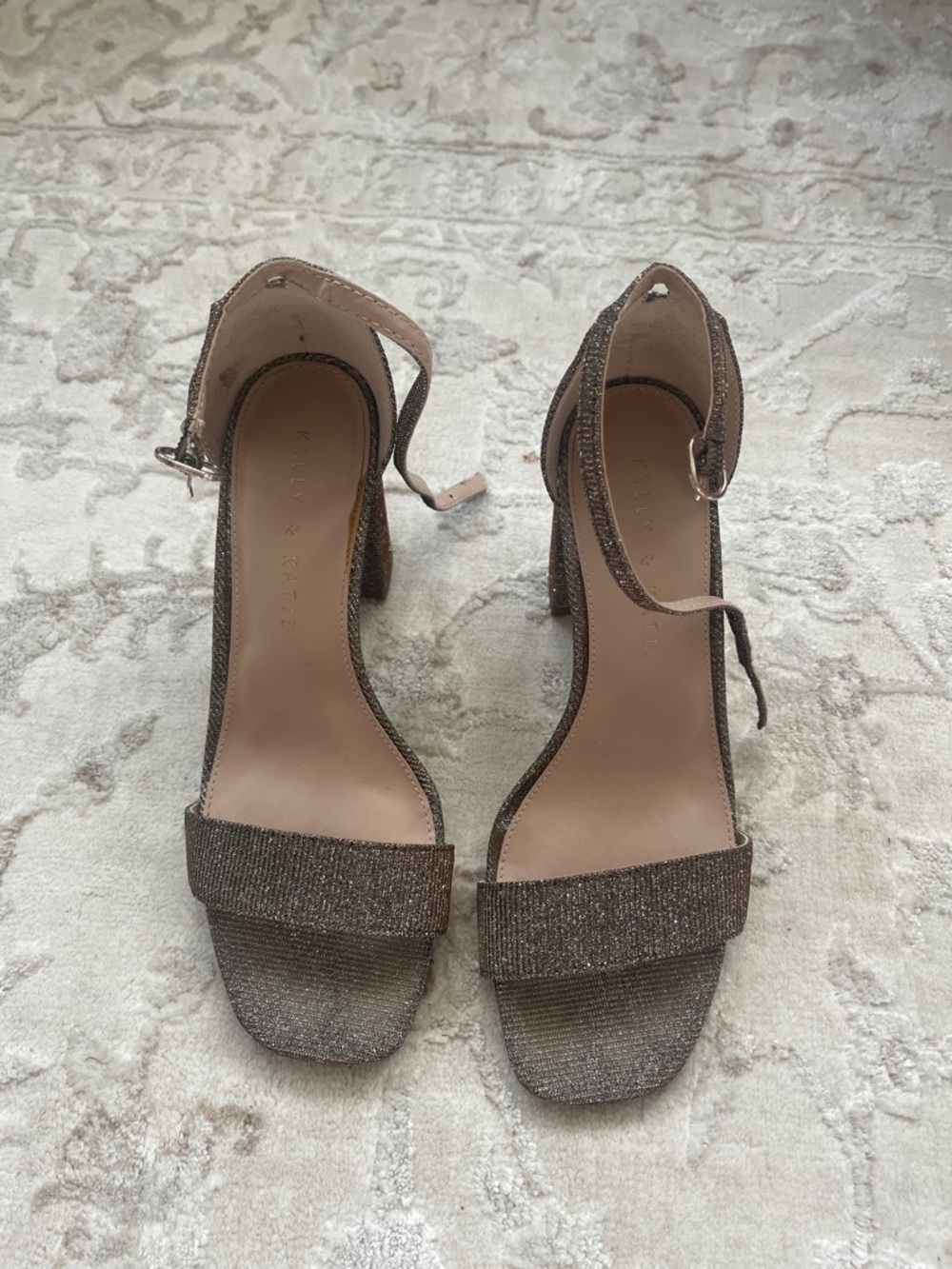 Kelly & Katie Metallic Bronze Block-Heel Ankle-Strap Sandals